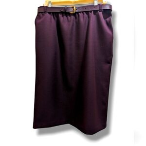 Alfred Dunner Women's Purple Straight Midi Vintage Skirt Belted with Pockets- 12
